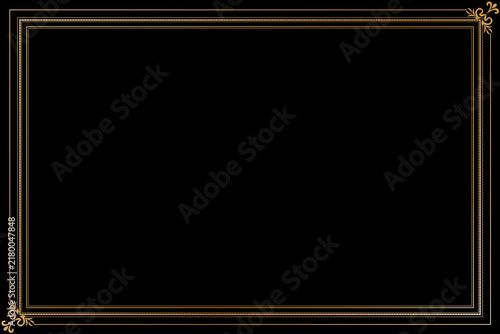 Luxury Vintage Gold Frame and Border with Single Corner Swirls Ornament Design on Black Background for Certificate, Book Cover, Menu and Invitation. 19