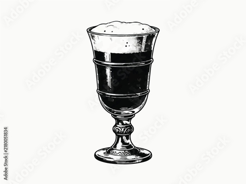 Irish coffee cocktail glass hand drawn vintage engraving style for cafe menu and beverage branding isolated on white background