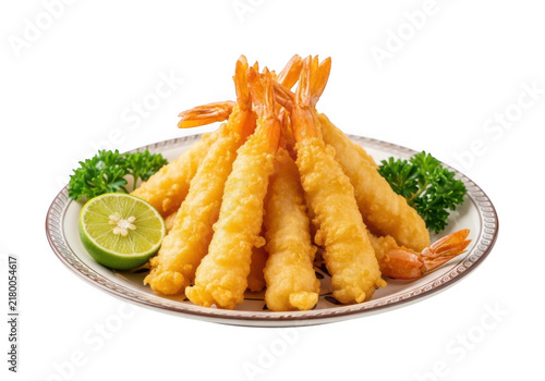 Crispy golden fried sweet potato fries on plate