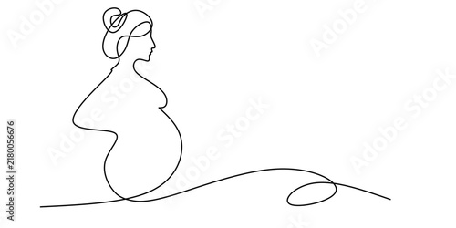 Pregnant Woman in Continuous One Line Drawing, Minimalist Maternity Silhouette. Minimalist Pregnant Woman Single Line Art, Motherhood and Pregnancy Vector Illustration