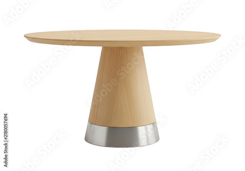 Modern minimalist round wooden table with metal base