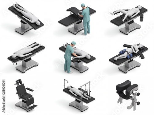 Isometric medical operating table positions set