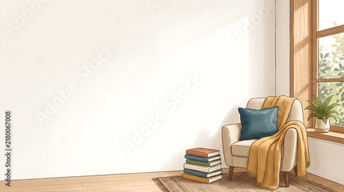 Cozy Reading Corner with Books and Armchair