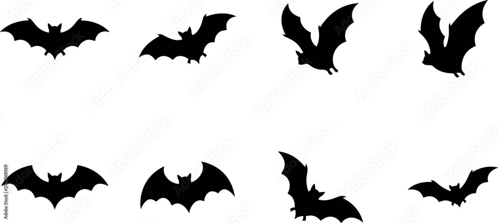 Fototapeta premium Halloween bat silhouette vector collection with flying vampire bats isolated on white background