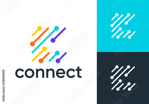 letter C connect logo. molecule technology connectivity icon vector design