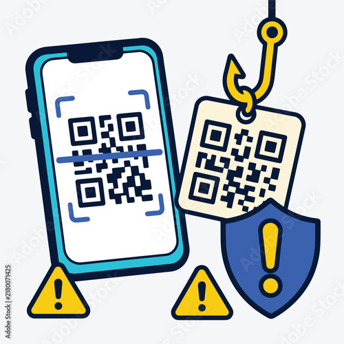 QR Code Phishing Scam Warning and Mobile Cybersecurity Illustration