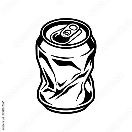 Crumpled Aluminum Soda Can Vector Illustration - Recycling Environment Line Art Icon