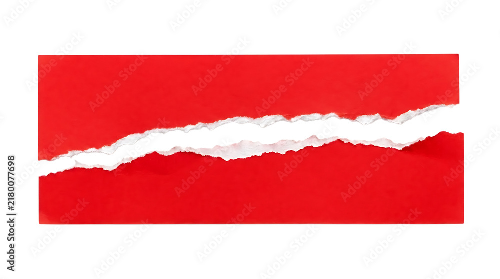 Obraz premium Bright red paper sheet with diagonal torn edge revealing white space background diagonal material cardboard creative