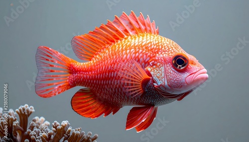 Vibrant Orange Reef Fish Swimming in Clear Ocean Water