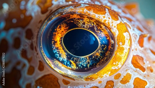 Macro Close-Up of a Fish Eye - Vivid Orange and Blue Aquatic Wildlife Detail