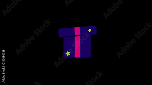 Gift Box animation. Alpha matte with transparent background with 4K Resolution.