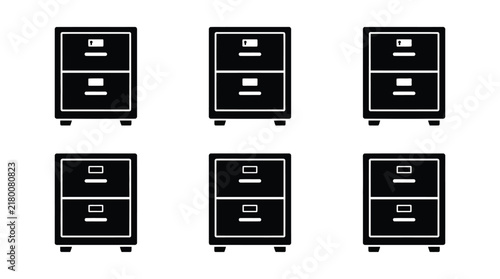 Black filing cabinets with handles a silhouette on a white background