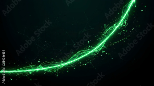 Abstract Green Glowing Line Graph Exponential Growth Dark Black Background Success