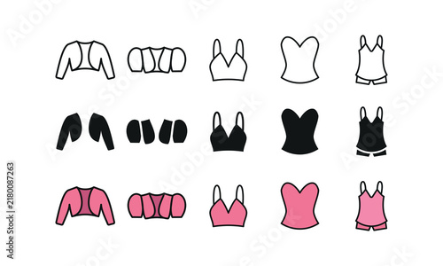 Foto Fashion Tops Icon Set with Bolero, Bralette , Bustier and Camisole