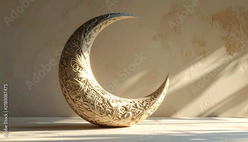 Ornate crescent moon decor - Ramadan and Eid celebration symbol