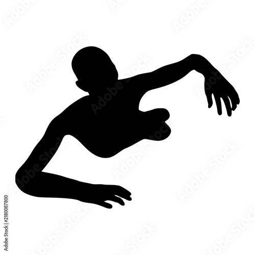 Crawling zombie monster silhouette. Spooky and scary character. Isolated on white background.