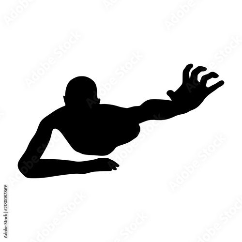 Crawling zombie monster silhouette. Spooky and scary character. Isolated on white background.