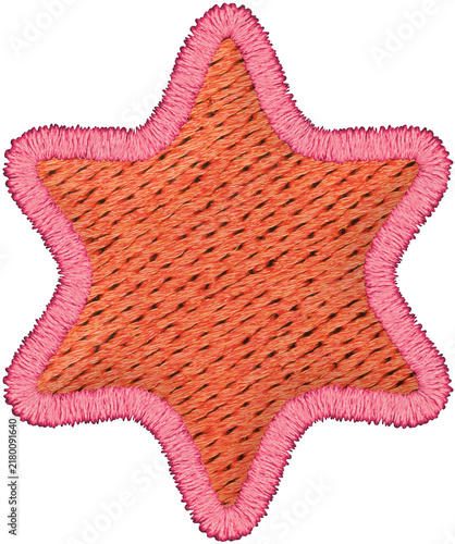 Orange Embroidered Star With Bright Pink Border