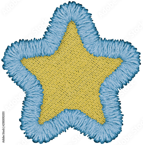 Yellow Embroidered Star With Fluffy Blue Border