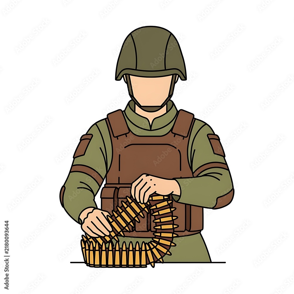 Obraz premium Soldier in Uniform Loading Machine Gun Ammunition Belt