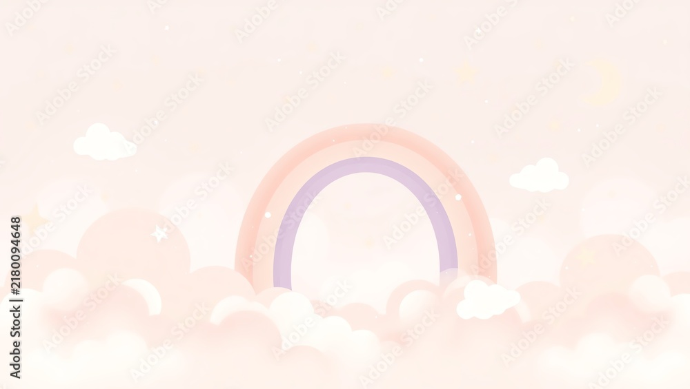 Obraz premium A serene illustration featuring a pastel rainbow arching over soft clouds, creating a dreamy atmosphere. Perfect for concepts related to hope, positivity, and nature's beauty.