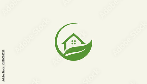 Green recycling symbol with eco friendly house illustration
