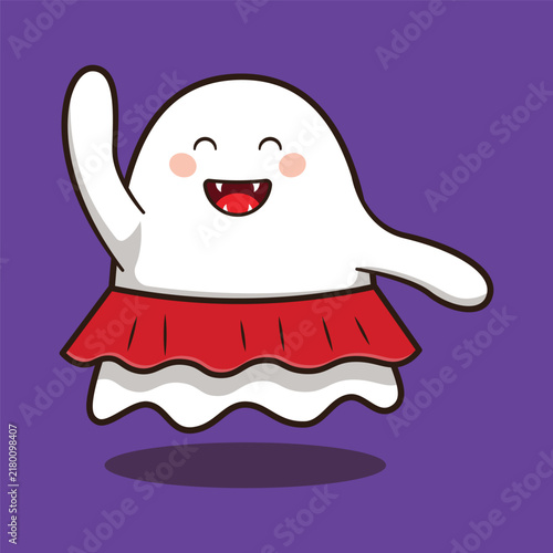 Cute little ghost dancing character halloween cartoon vector illustration