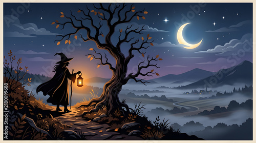 halloween night scene with moon
