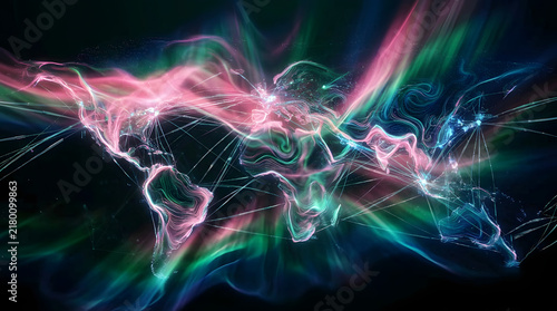 Abstract Holographic Aurora Borealis Effect Pink Green Blue Colors Dark Background 4K