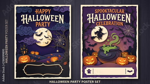 set of halloween banners