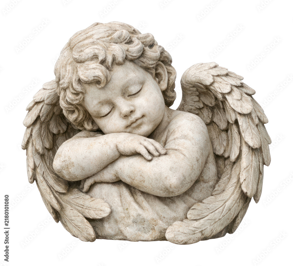 Obraz premium PNG Serene stone angel sculpture with folded wings.