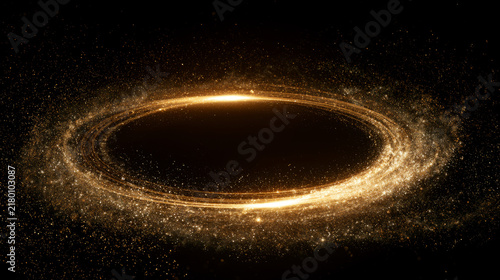 Breathtaking cosmic scene featuring a luminous golden galaxy ring surrounded by twinkling stars in the vastness of deep space