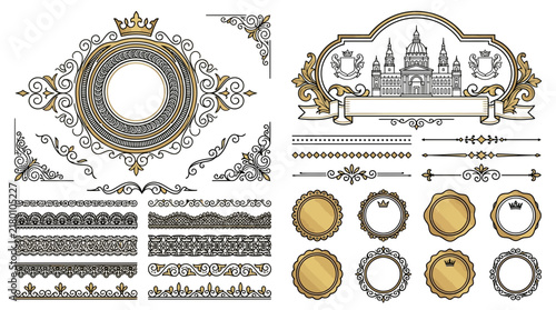 Elegant Vintage Ornaments and Borders Set - Isolated Elements