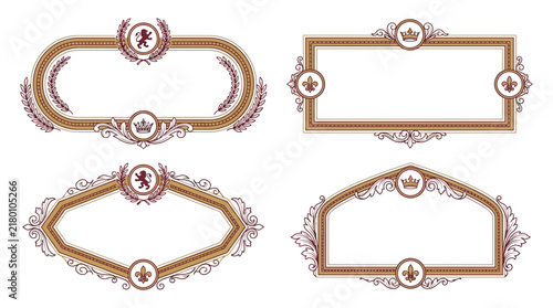 Royal ornate frames and borders set, crests, crowns, lion emblem