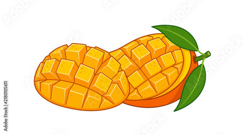Vector illustration of a fresh diced mango fruit slice