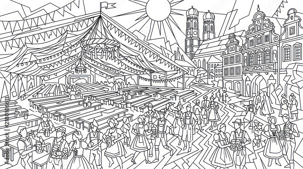 Obraz premium Traditional bavarian festival celebration with beer tent and crowd