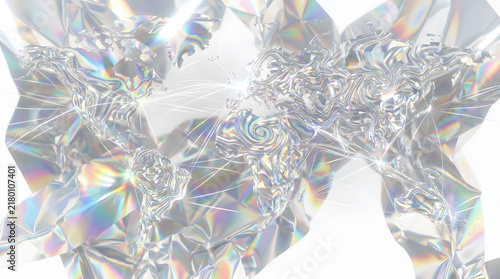Abstract Colorful Holographic Crystal Prism Effect Rainbow Light Dispersion White Background