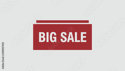 Big sale promotional banner icon with white text on dark red rectangular block isolated on grey background vector.