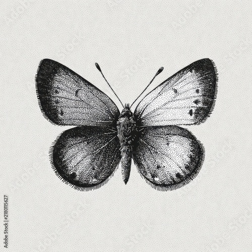 Black and white vintage butterfly illustration with detailed wings