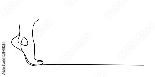 Feet Standing on Tiptoes in Continuous One Line Drawing, Minimalist Bare Feet Illustration. Bare Human Feet on Tiptoe in Single Line Art, Minimalist Foot Outline Vector