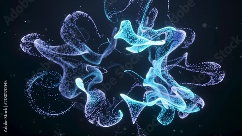 Generative particle sculpture continuously transforms through flowing luminous particles, creating an elegant abstract visualization of artificial intelligence and digital creativity.