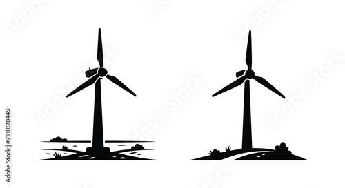 Принти на полотні Wind turbine silhouettes depict renewable energy sources against a white backgro