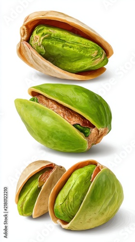 Illustration of Pistachios in Various Shell States