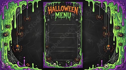 Halloween Menu Template with Spiders and Slime