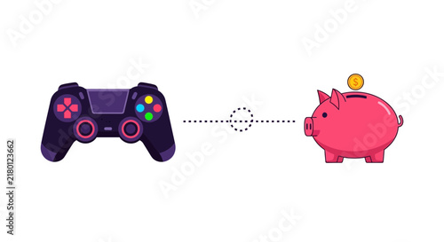 Gamepad and Piggy Bank Illustration Representing Gaming Monetization and Finance