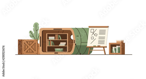 Sustainable Eco-Friendly Modular Office and Workspace Interior Illustration in Flat Vector Style