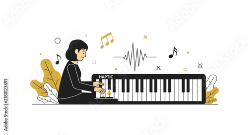 Woman Playing Haptic Keyboard Illustration - Sensory Music Technology Concept