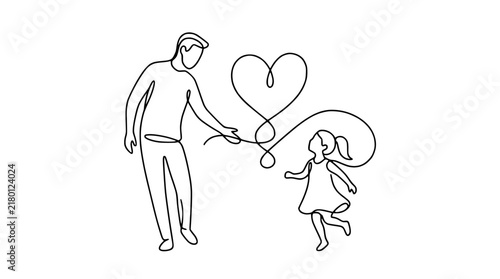 Father and Daughter Drawing Heart with String Isolated