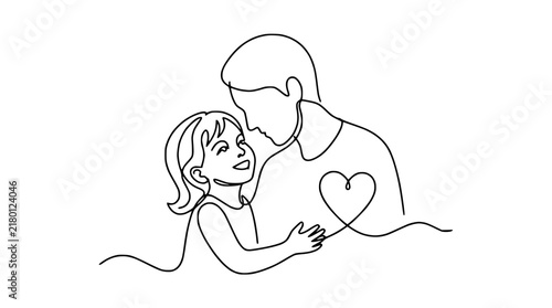 Father Daughter Love Heart Line Art Isolated Transparent Background