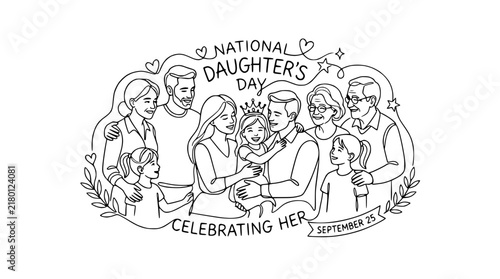 Happy National Daughter's Day Family Celebration Line Art Isolated